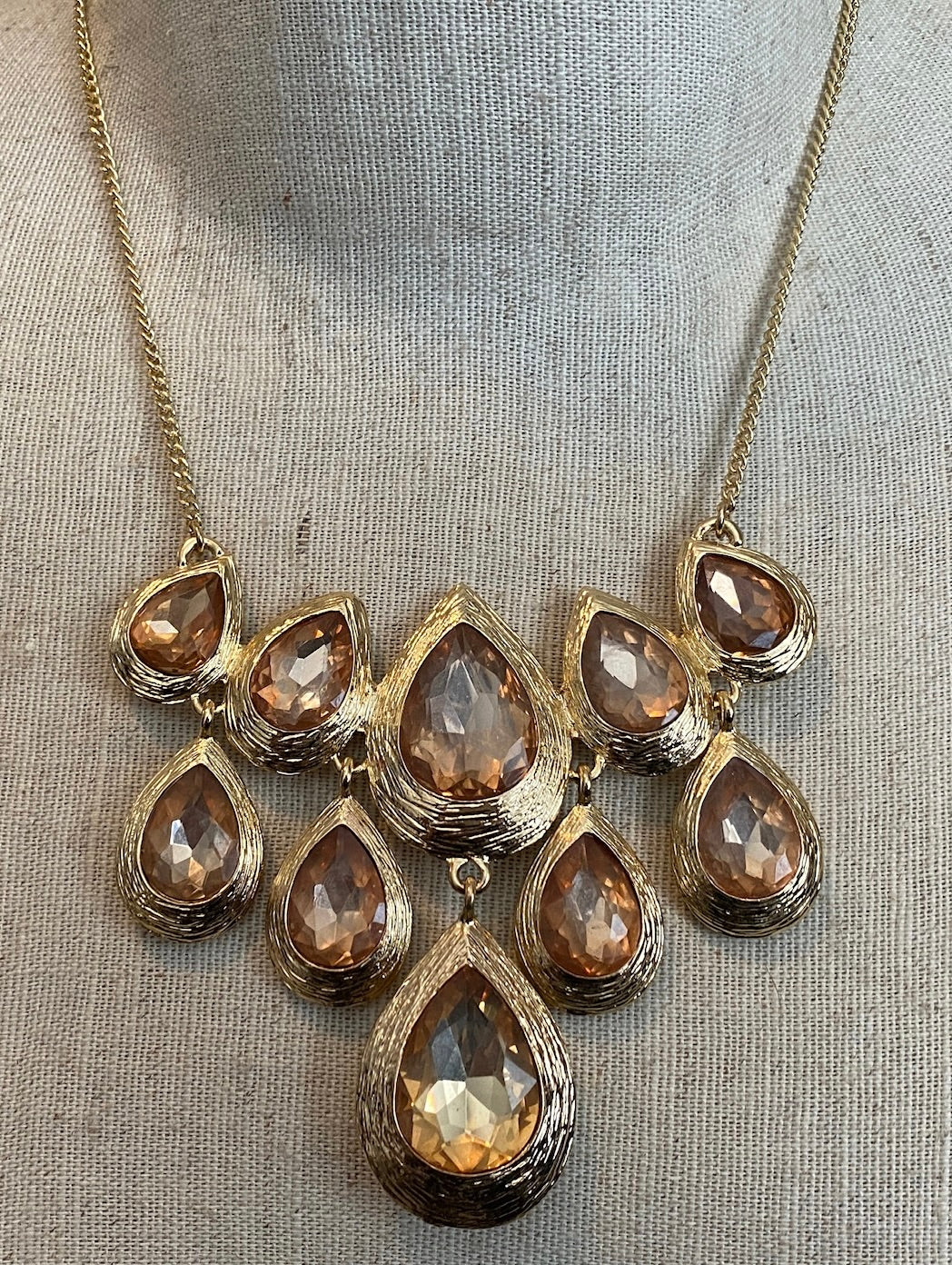 Jessica Simpson Gold Tone Metal Champagne Faux Stone Bib Collar Necklace