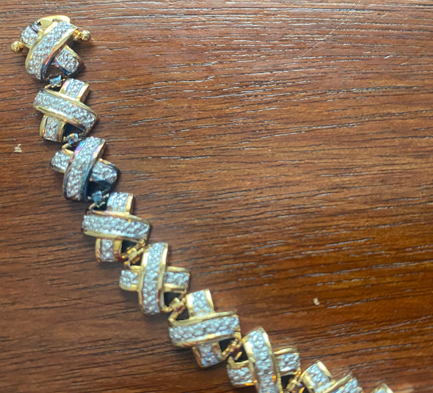 Sterling Silver 925 Gold Plate Cross X Tennis Bracelet 7.5" Long