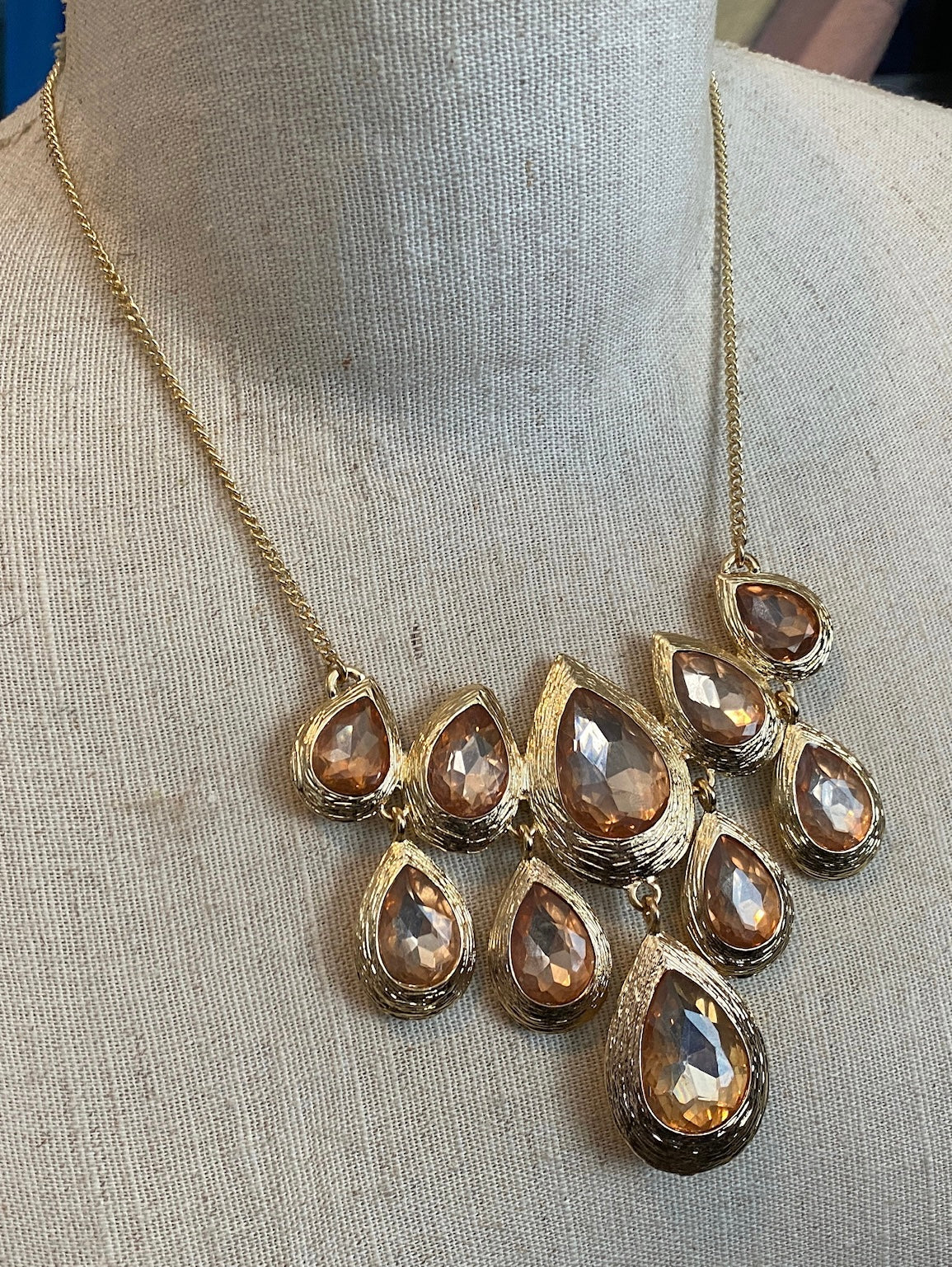 Jessica Simpson Gold Tone Metal Champagne Faux Stone Bib Collar Necklace