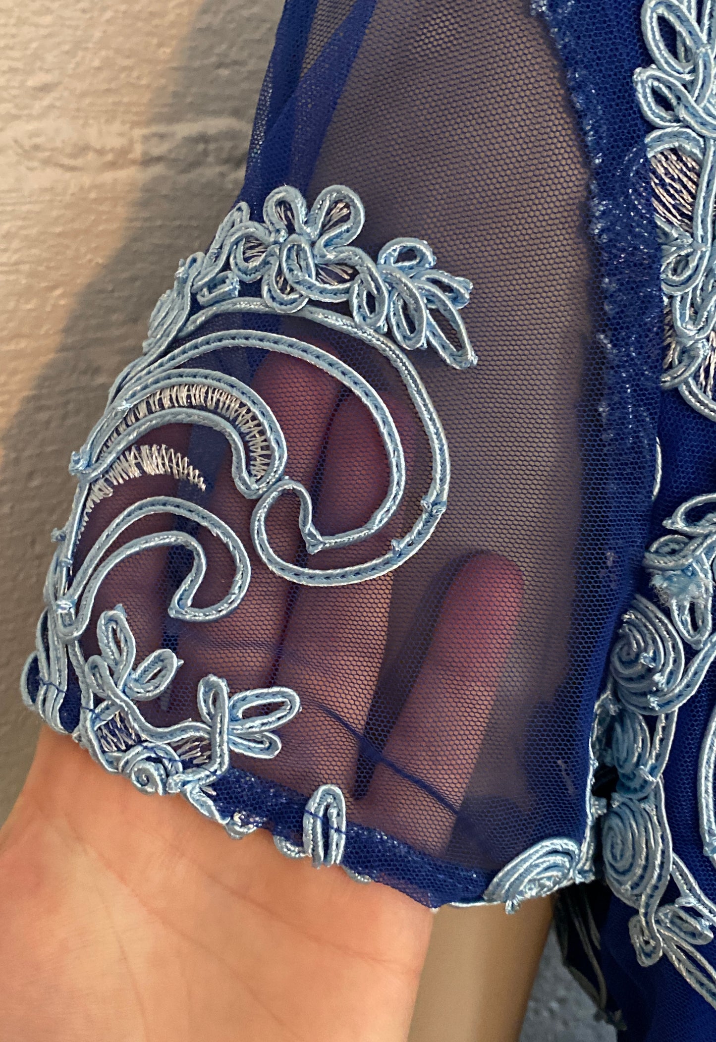 JS Collection Soutache Trim Embroidered Two Tone Blue Dress Sz 8