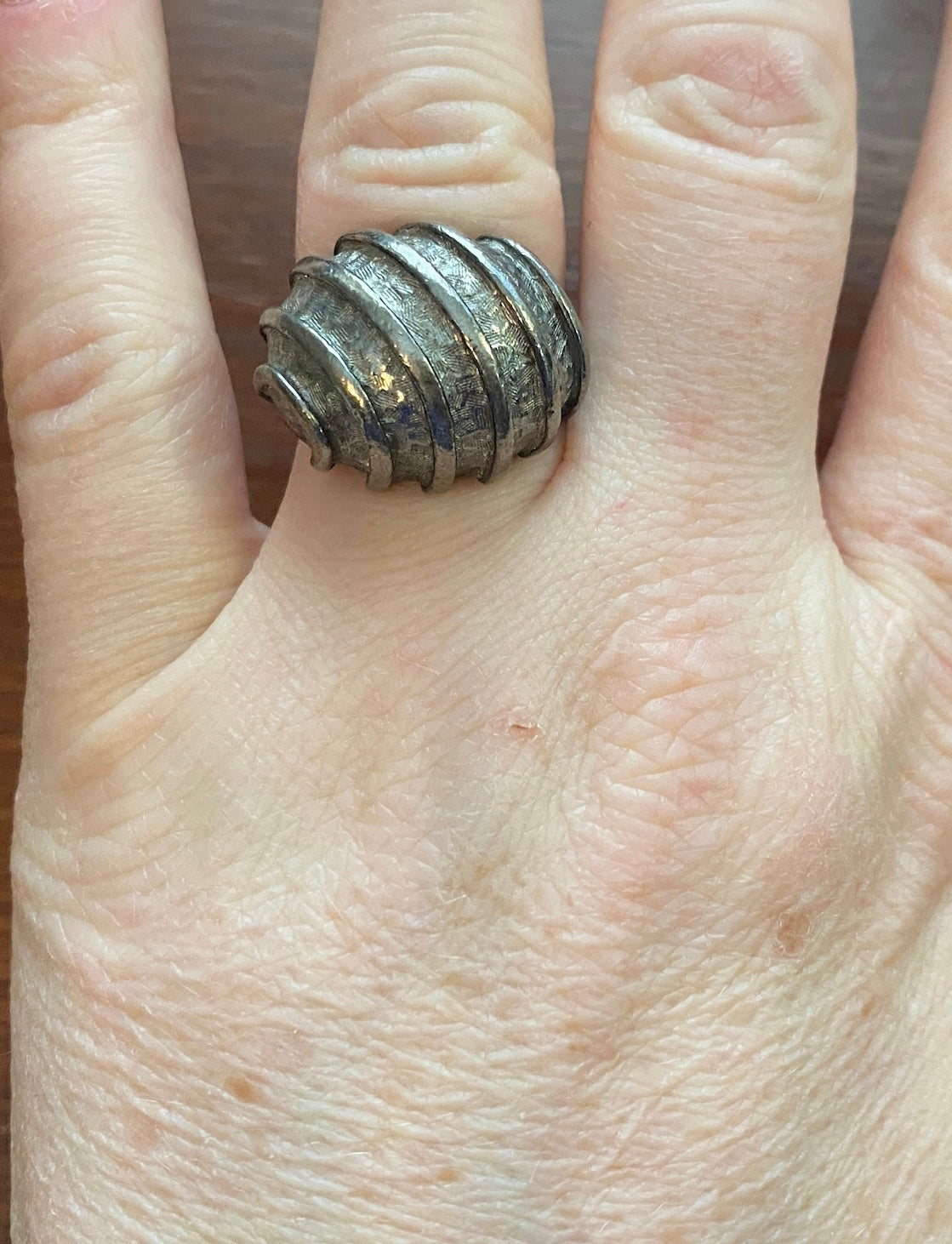 Vintage Costume Silver Tone Bombe Cocktail Ring Adjustable Sz 7