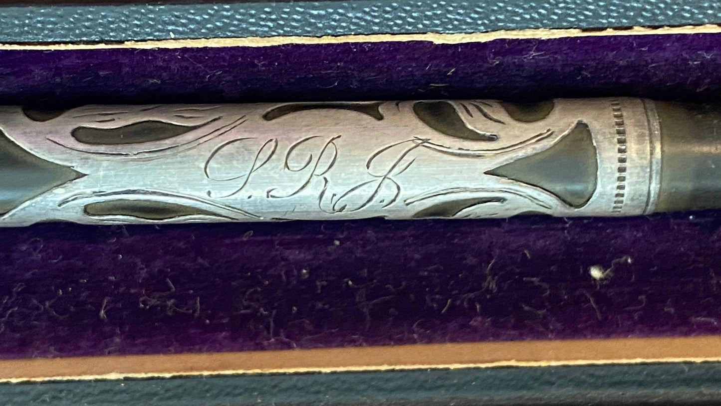 Antique Waterman's Ideal Fountain Pen Sterling Silver Overlay Original Box