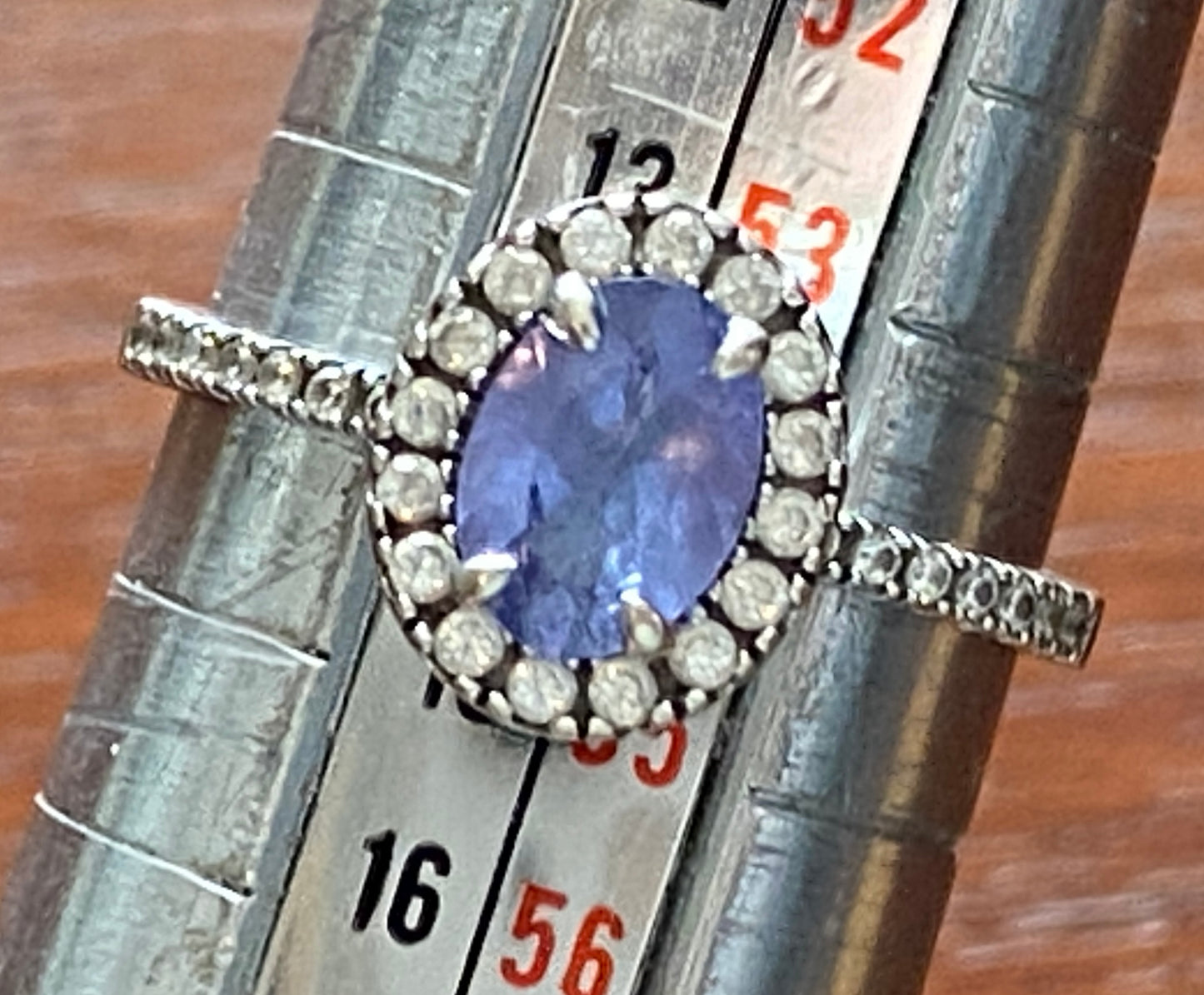 10k White Gold Amethyst Oval Solitaire CZ Halo Ring Sz 6.75