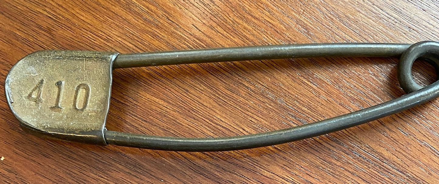 Vintage Risdon Key Tag Large Metal Safety Pin Military Laundry Numbered