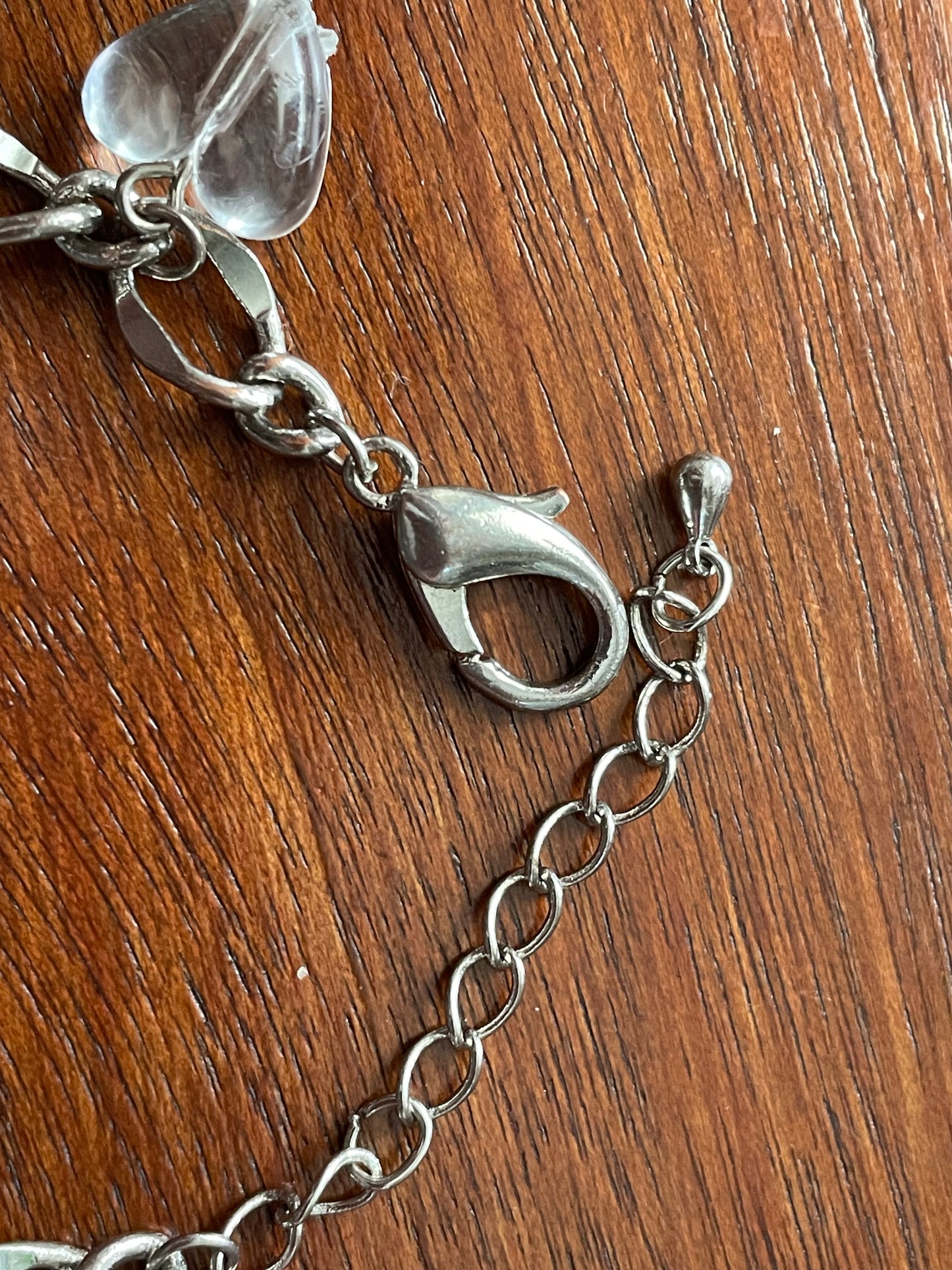 Victorian Style Silver Tone Metal Charm Bracelet Puffy Hearts Faux Cameos Beads