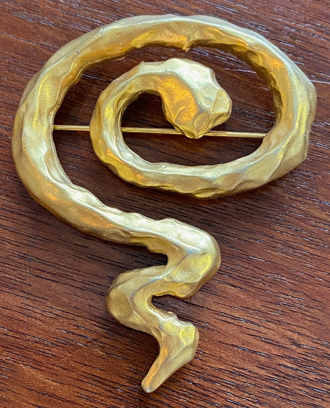 Vintage 80's Bruhsed Matte Gold Tone Modernist Large Coil Brooch Pin