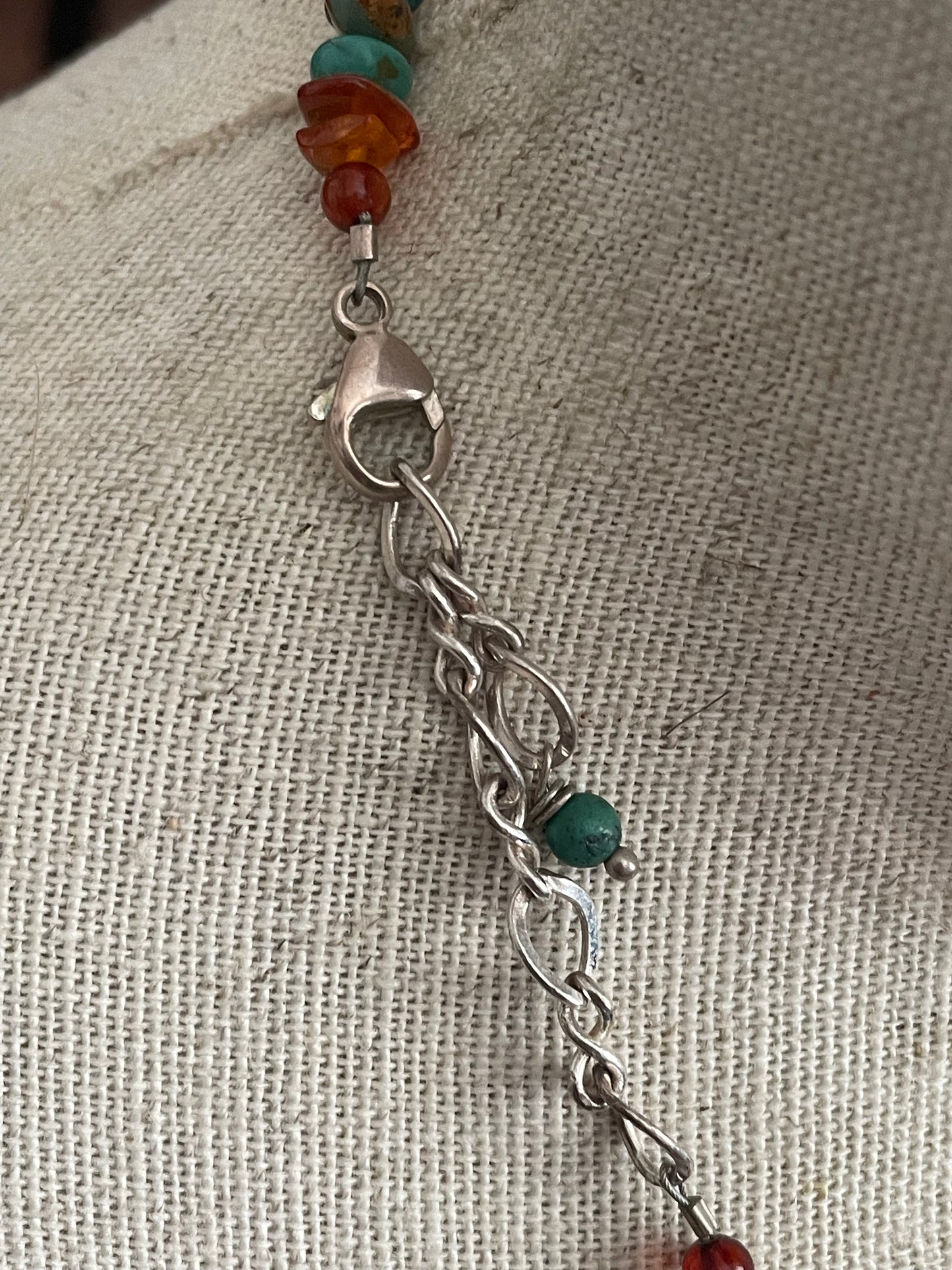 Sterling Silver 925 Turquoise Faux Amber Bead Necklace Adjustable