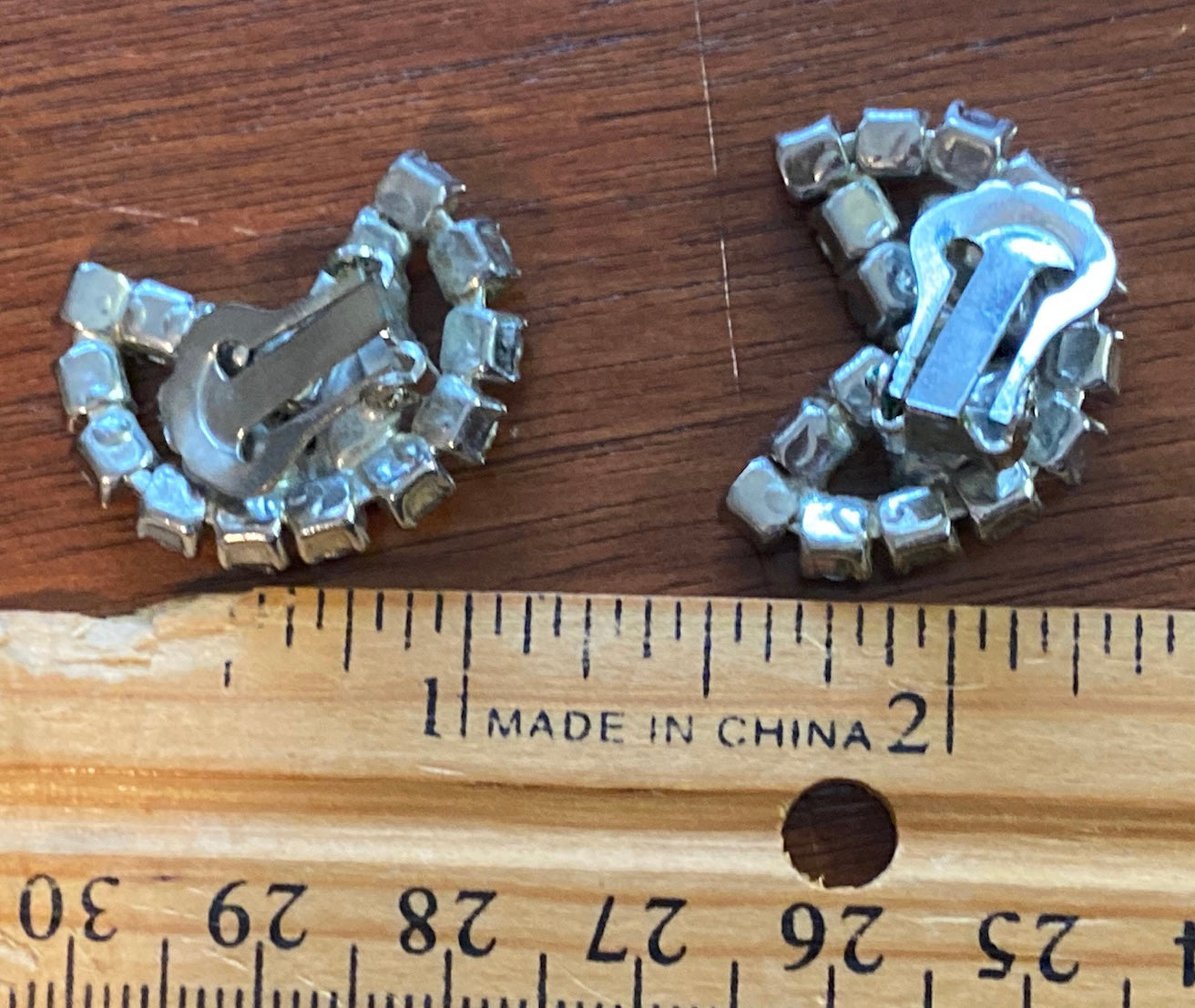Vintage Black White Marquise Round Closed Back Rhinestone Clip on Earrings