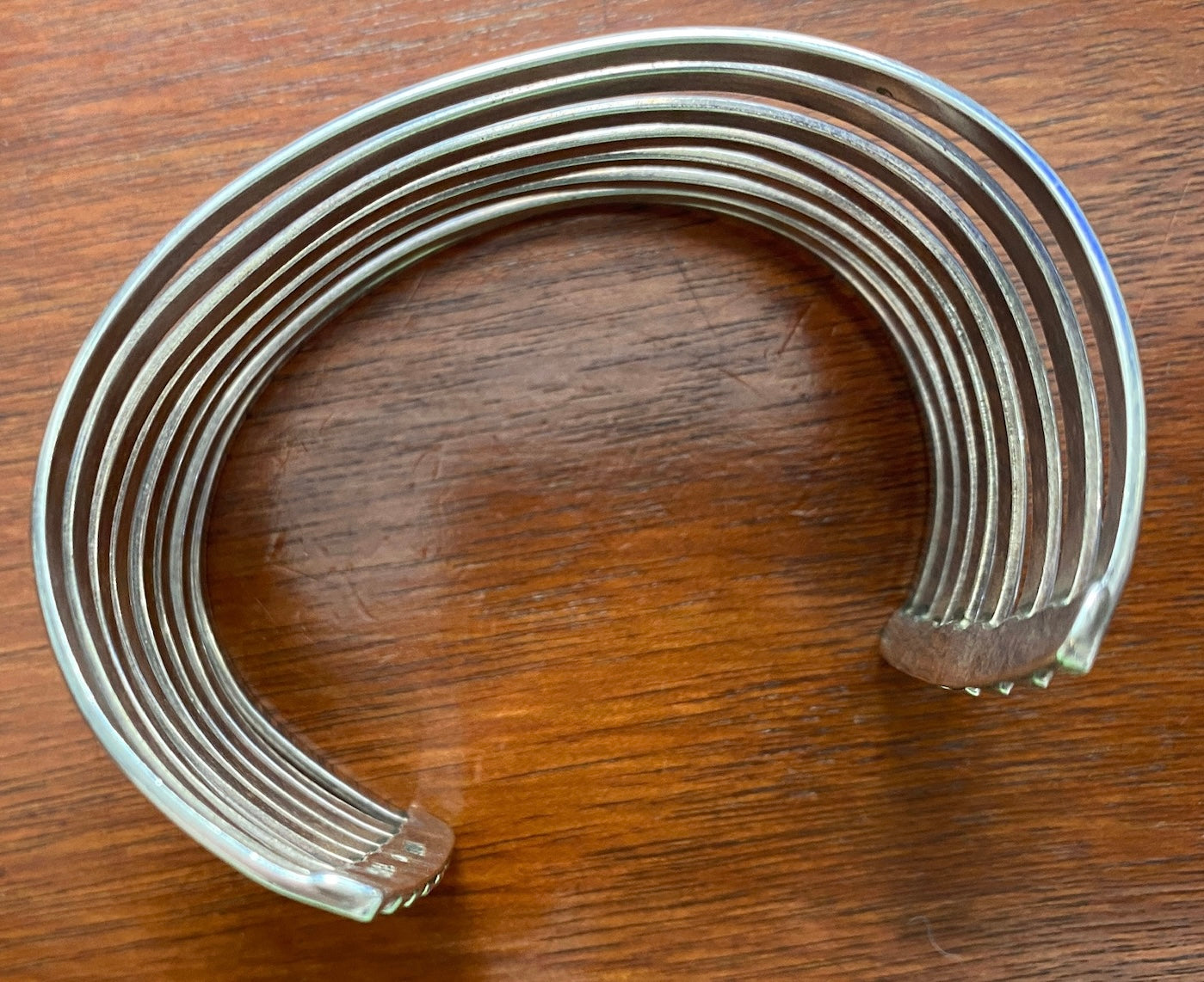 Vintage Sterling Silver 950 Taxco Ribbed Wide Cuff Bracelet T5-22