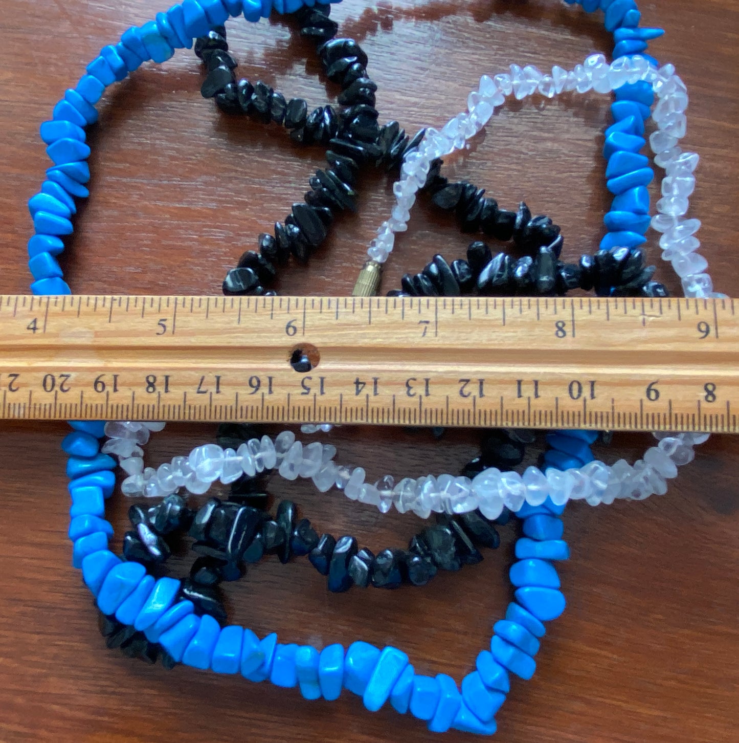 Lot of 3 Single Strand Necklaces Turquoise Onyx Quartz Tumbled Stone
