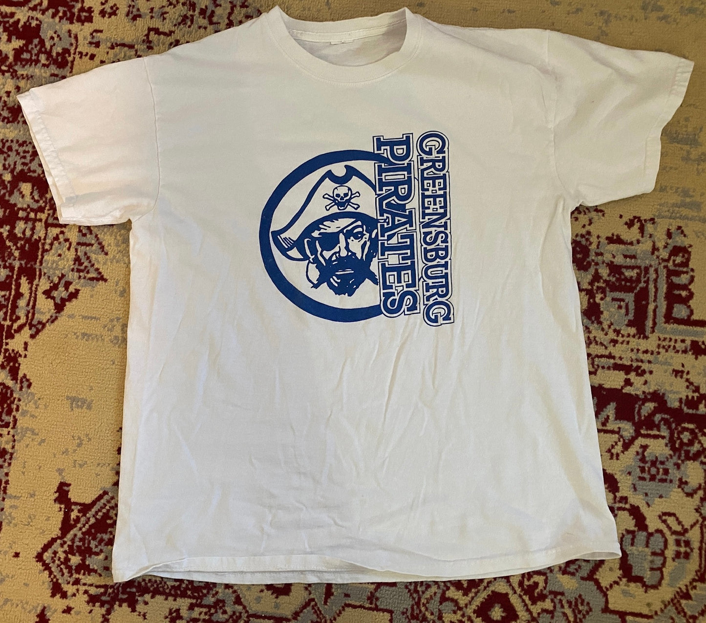 Vintage Graphic Short Sleeved Greensburg Pirates T-shirt White Blue