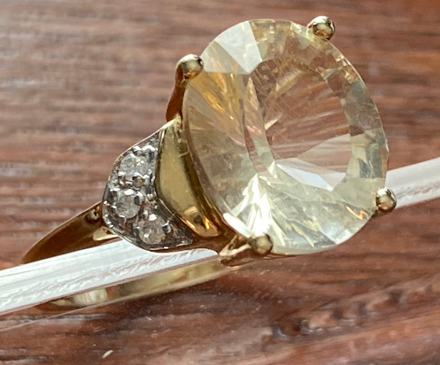 10k Yellow Gold Simulated Tourmaline Diamond Ring Sz 7