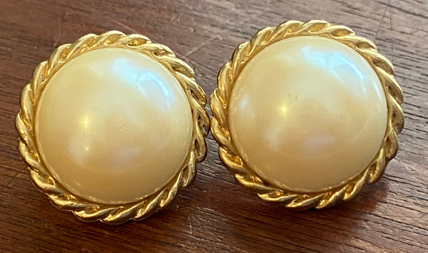 Vintage Faux Pearl Cabochon Adrienne Picard Pierced Earrings