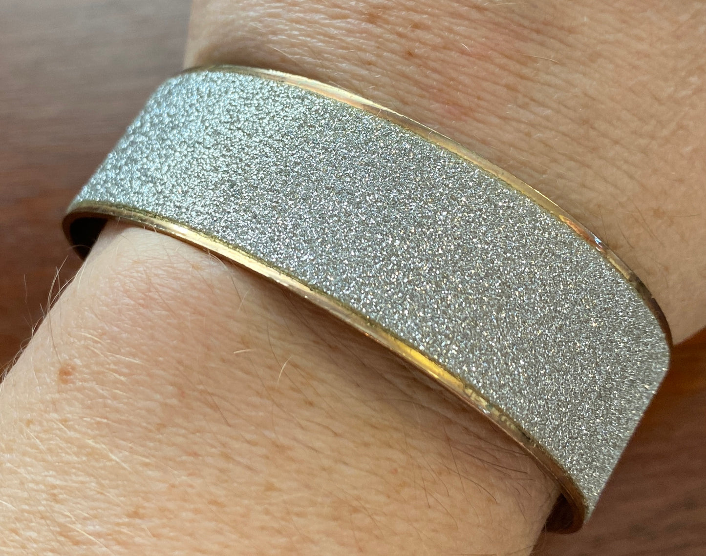 Vintage Brass Silver Glitter Cuff Bracelet