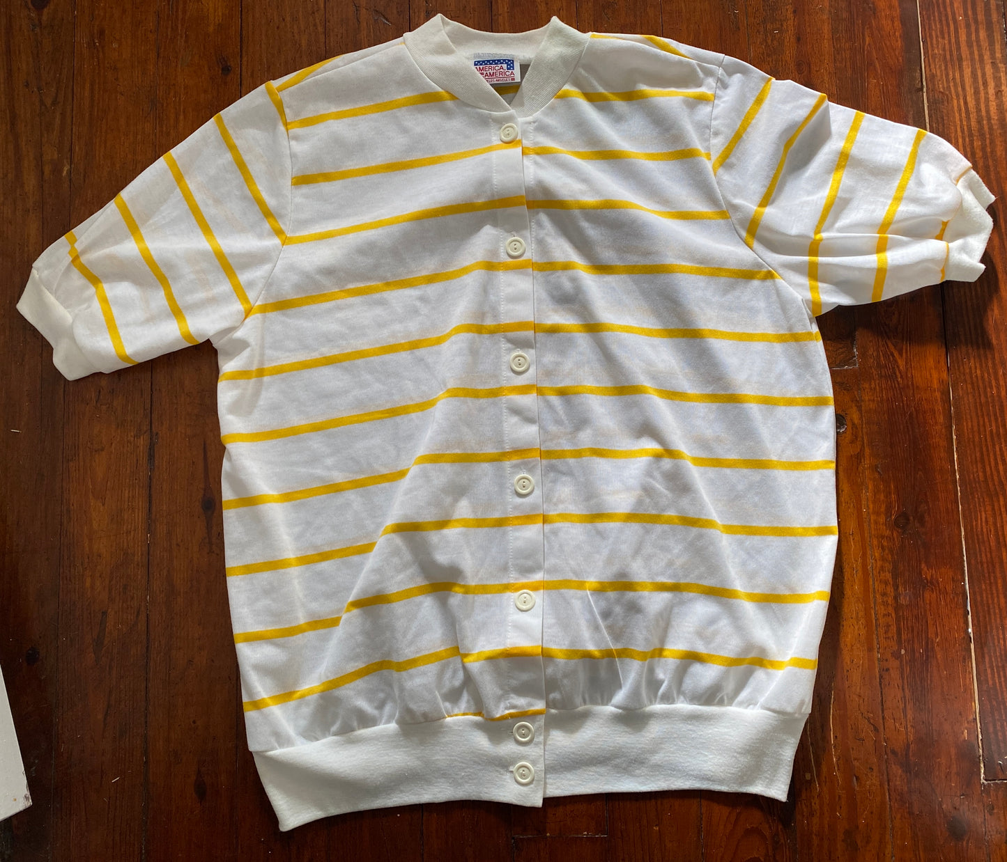 Vintage America America White Yellow Striper Mens Shirt