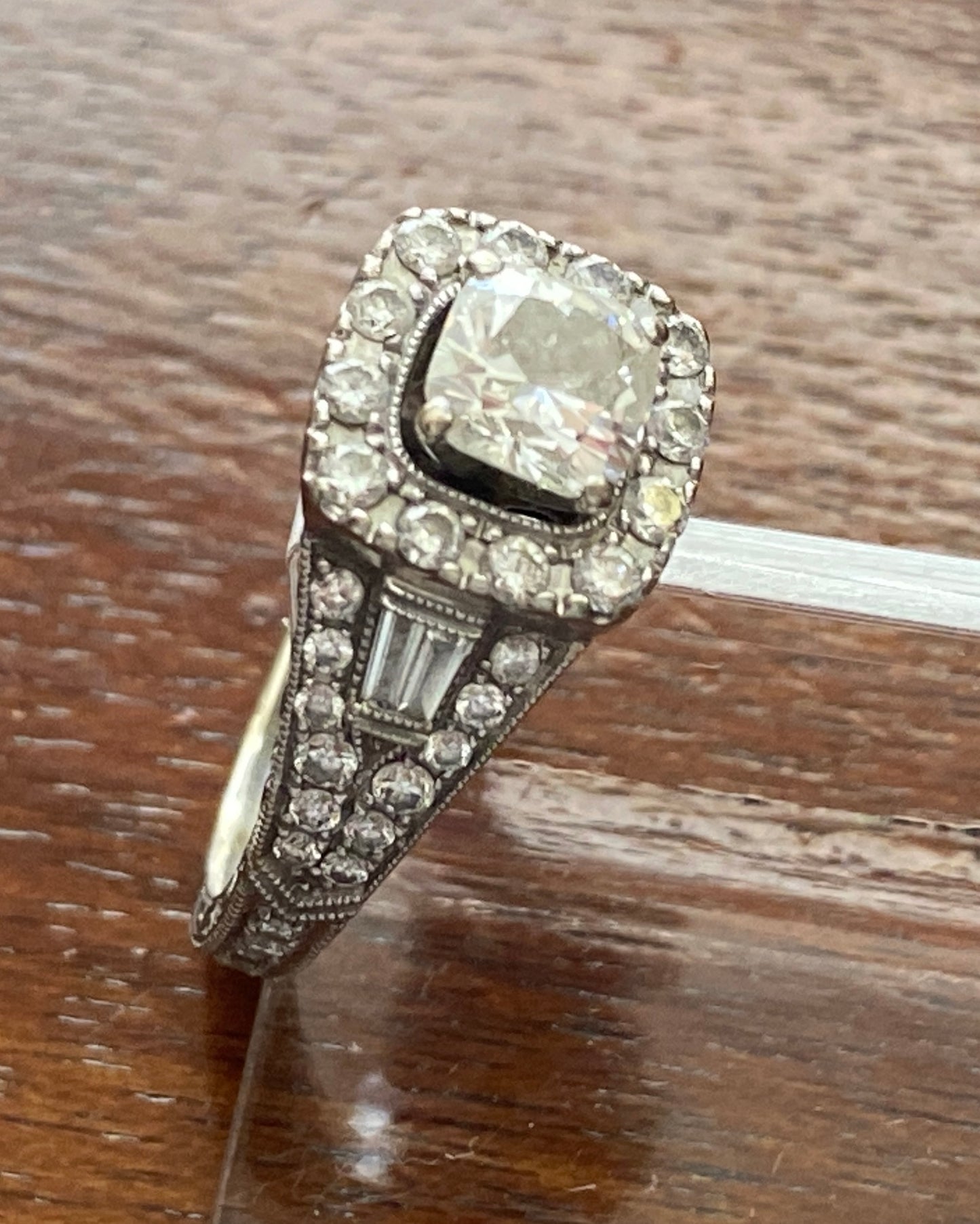 Neil Lane 14k White Gold 1.50ctw Cushion Cut Baguette Engagement Ring Sz 4.25