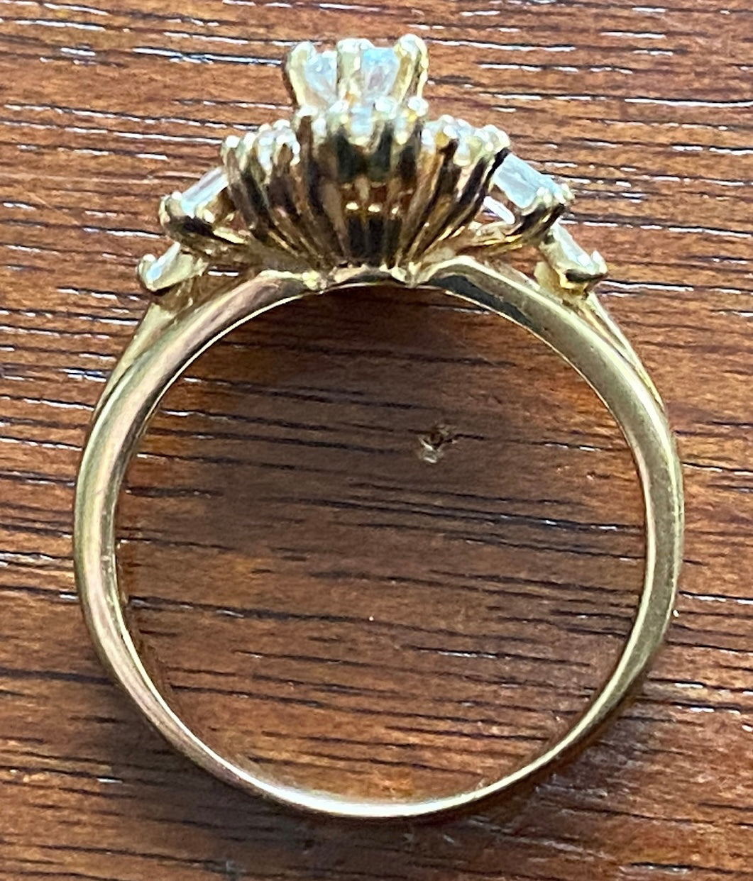 14k Yellow Gold Round Tapered Baguette Diamond Cluster Ring Sz 7.5