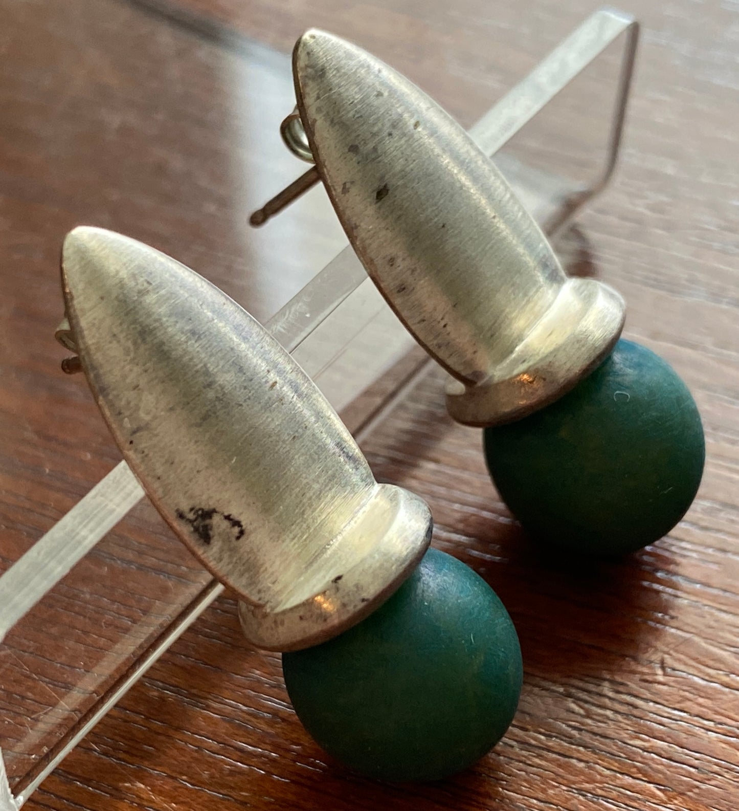 Vintage AYALA Signed Brutalist Modern Sterling Silver 925 Wood Bear Earrings