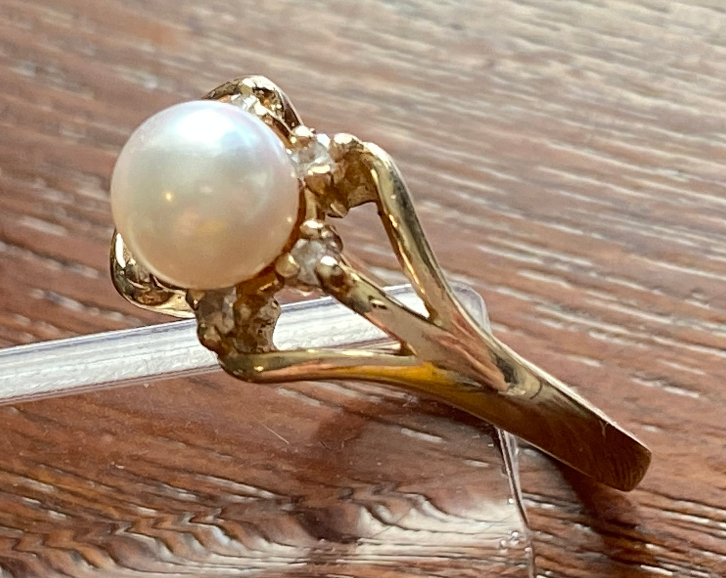 14k Yellow Gold 6mm Pearl Diamond Accent Ring Sz 6 Signed CF