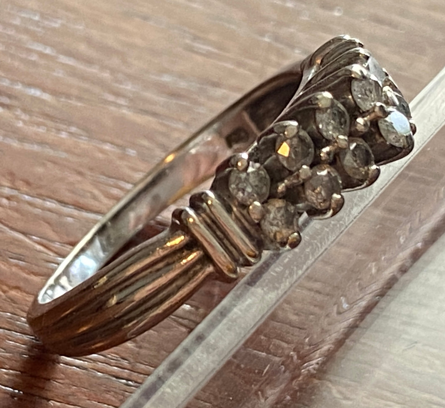 10k White Gold Diamond Ring Sz 8 Signed CW Prong Set 2 Rows