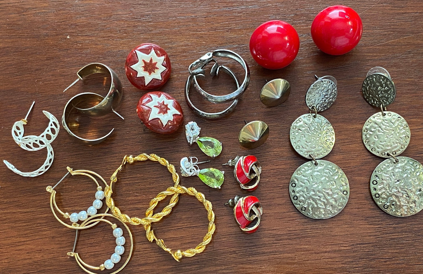 Lot of 11 Pairs Pierced Earrings Vintage to Now Gold Silver Rhinestone Retro