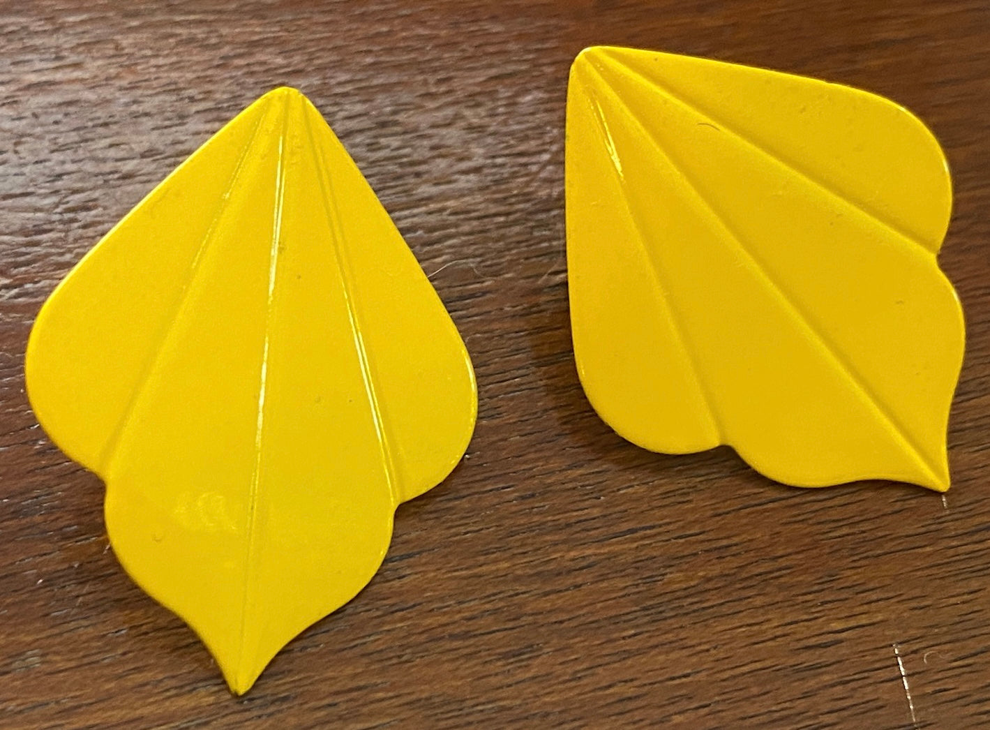 Vintage Yellow Enamel Metal Retro Pierced Earrings