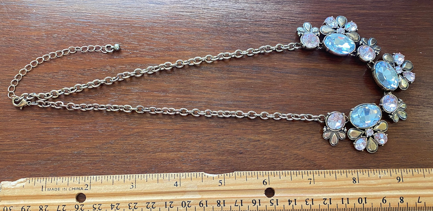 Pretty Crystal Rhinestone Gold Tone Statement Necklace & Earrings