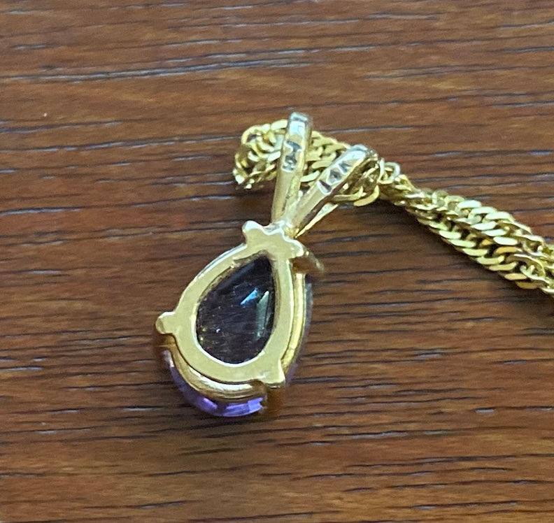 10k Yellow Gold Twist Chain Necklace 14k Pear Shaped Amethyst Pendant