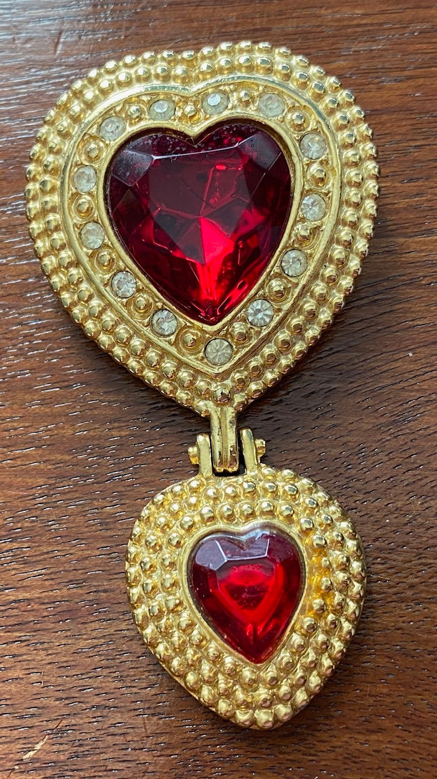 Victoria's Secret Gold Tone Red Rhinestone Heart Brooch Pin