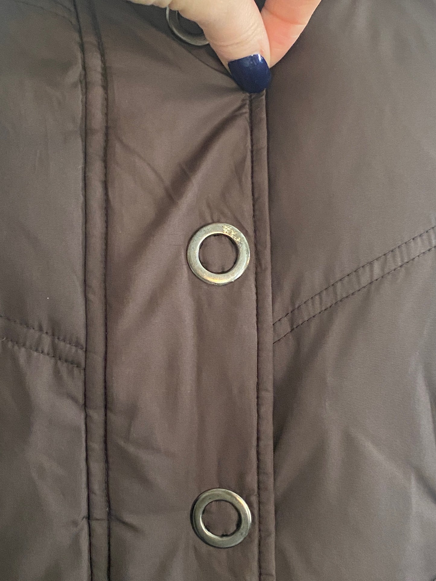 New York Classics Down Puffer Vest Dark Brown Button Zip Sz Small
