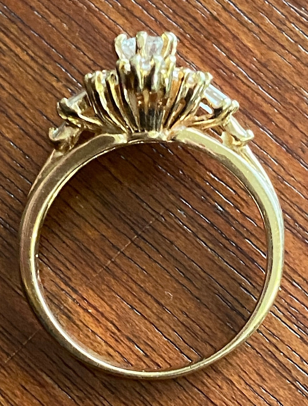 14k Yellow Gold Round Tapered Baguette Diamond Cluster Ring Sz 7.5
