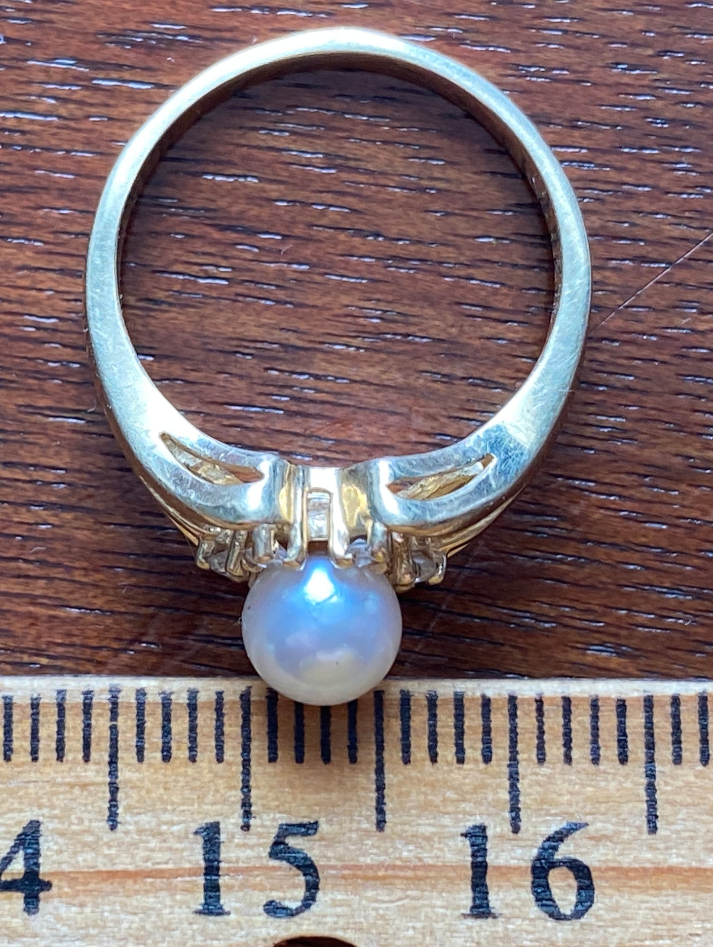 14k Yellow Gold 6mm Pearl Diamond Accent Ring Sz 6 Signed CF