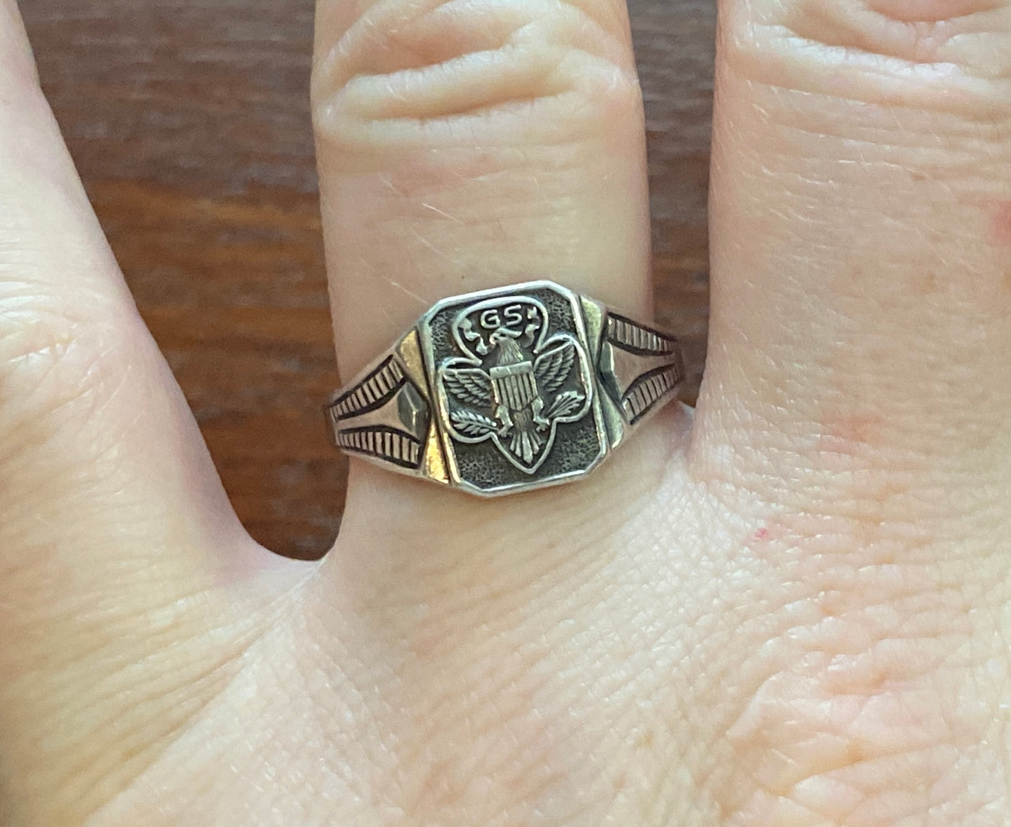 Vintage Sterling Silver Girl Scout Eagle Ring Adjustable Size
