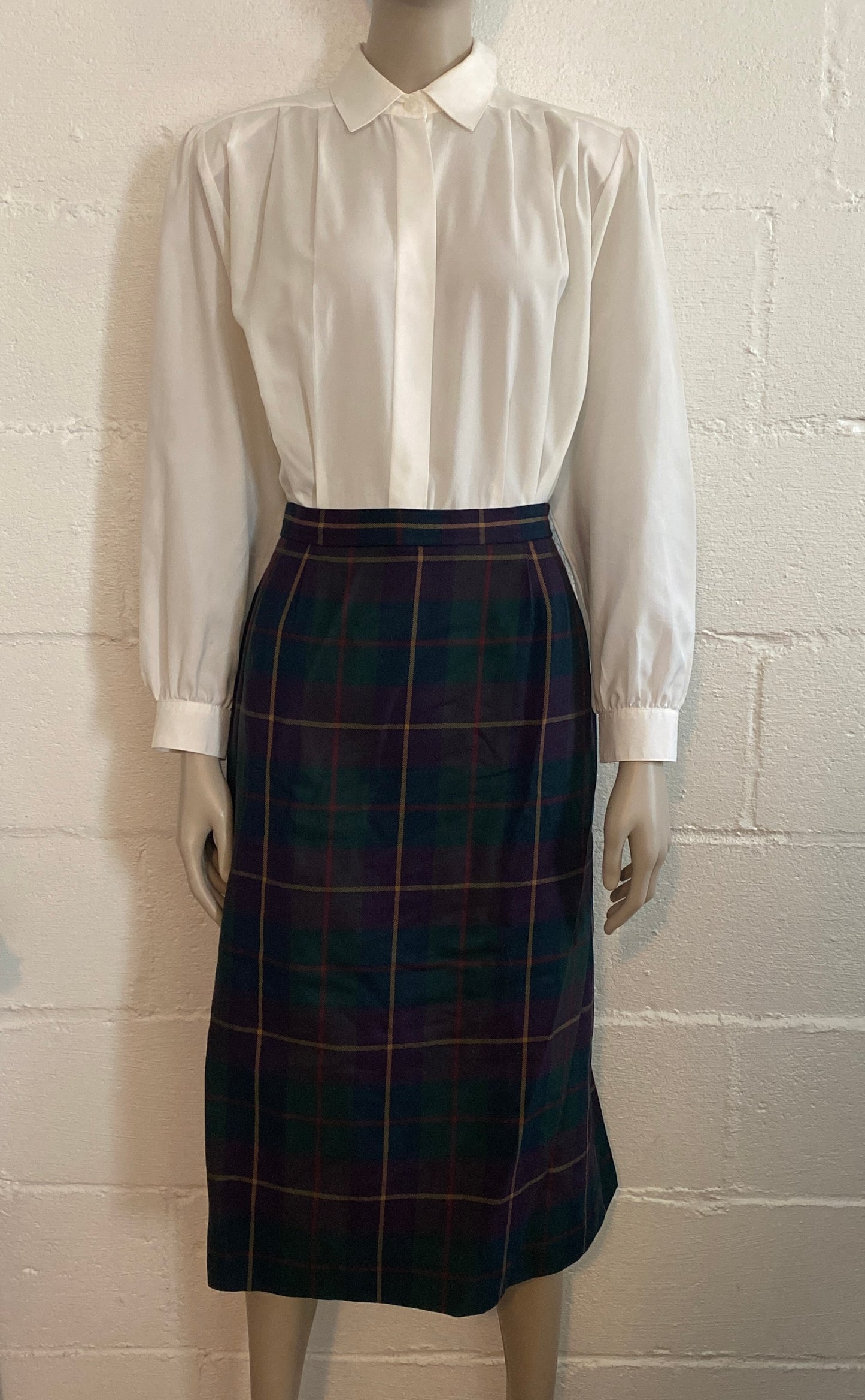 Vintage Jones New York 100% Pure Wool Plaid High Waist Skirt Sz 14 Pockets