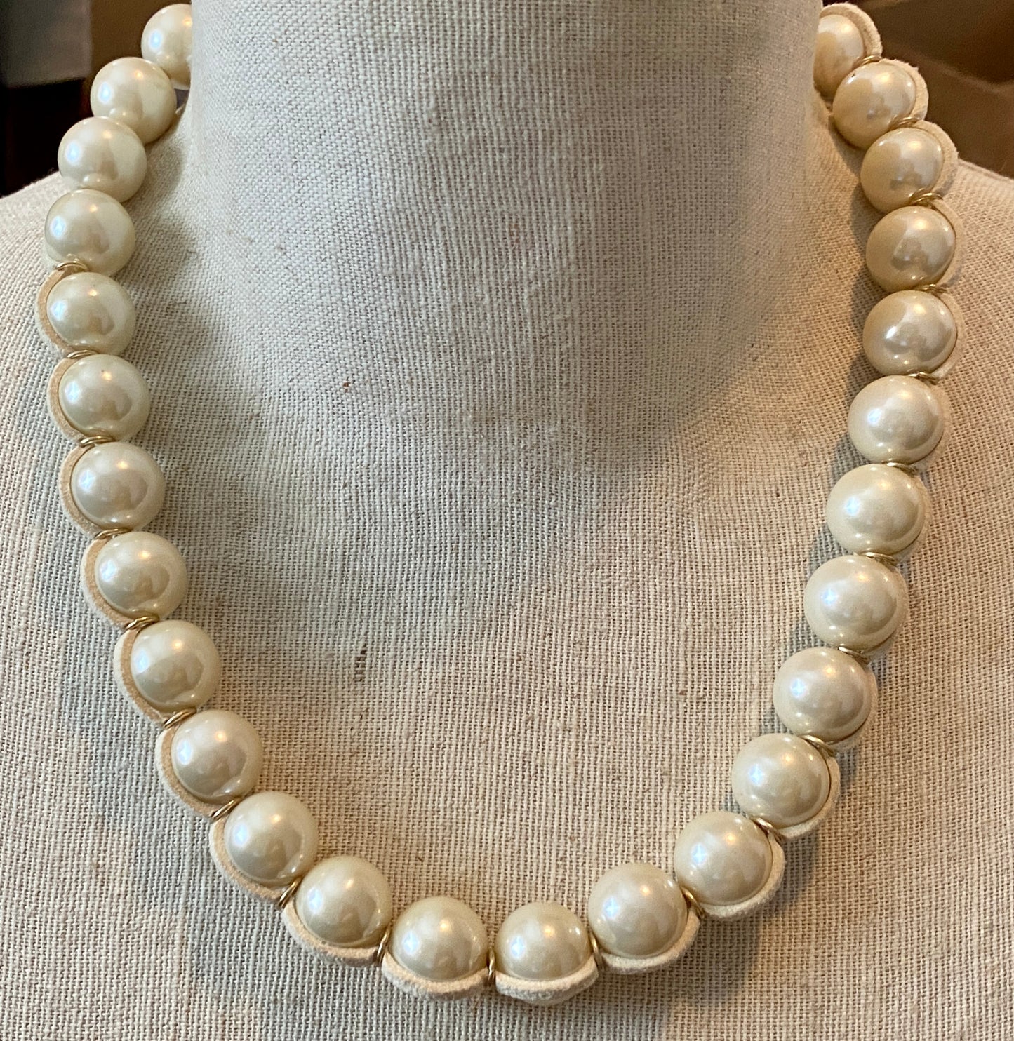 Lia Sophia Large Faux Pearl Single Strand Necklace Leather Cord
