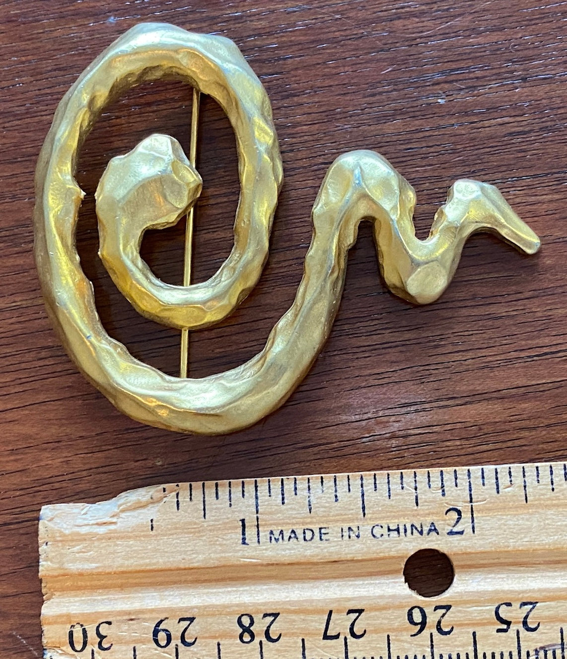Vintage 80's Bruhsed Matte Gold Tone Modernist Large Coil Brooch Pin