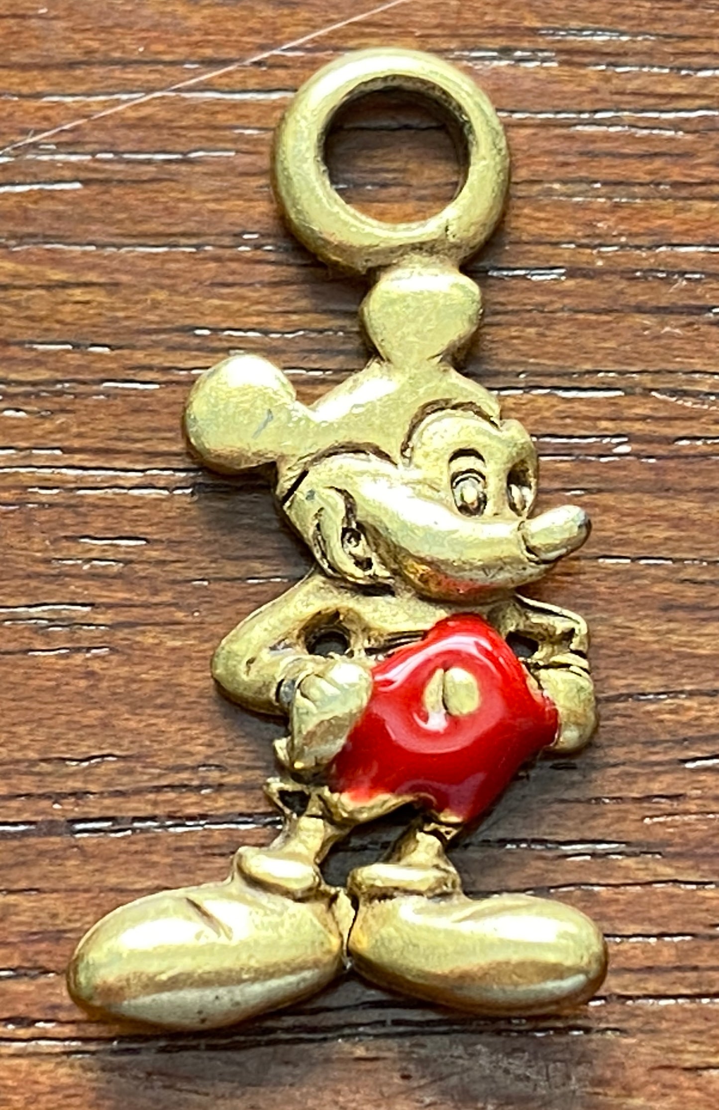Vintage Disney Brass Tone Enamel Mickey Mouse Charm Pendant Signed MI