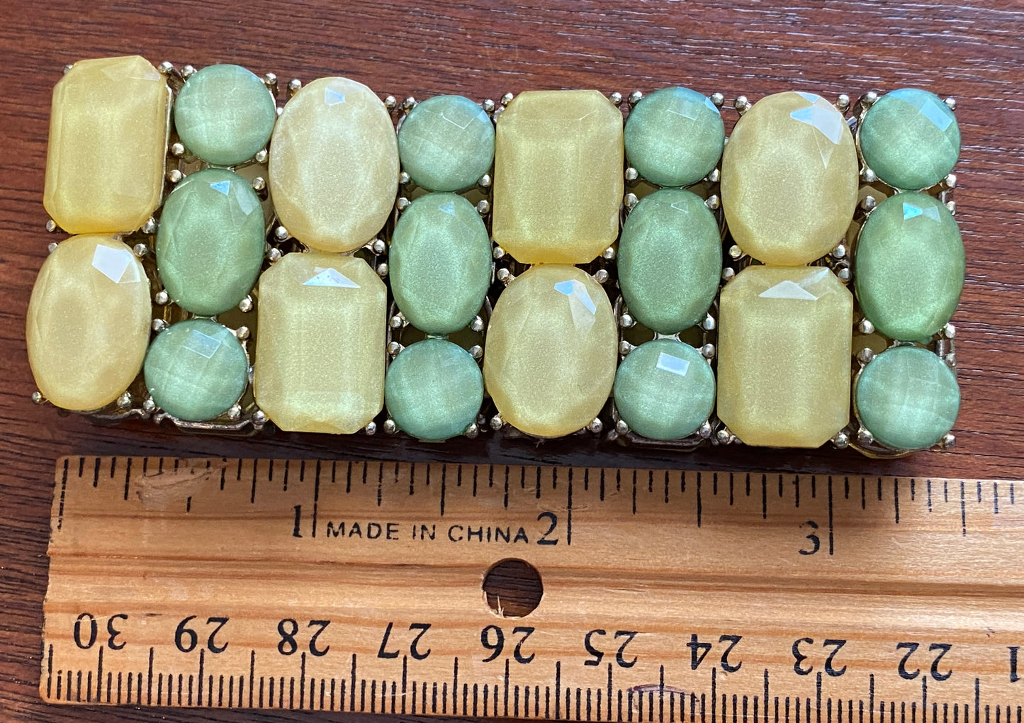 Vintage Style Stretch Bangle Bracelet Green Yellow Plastic Stones