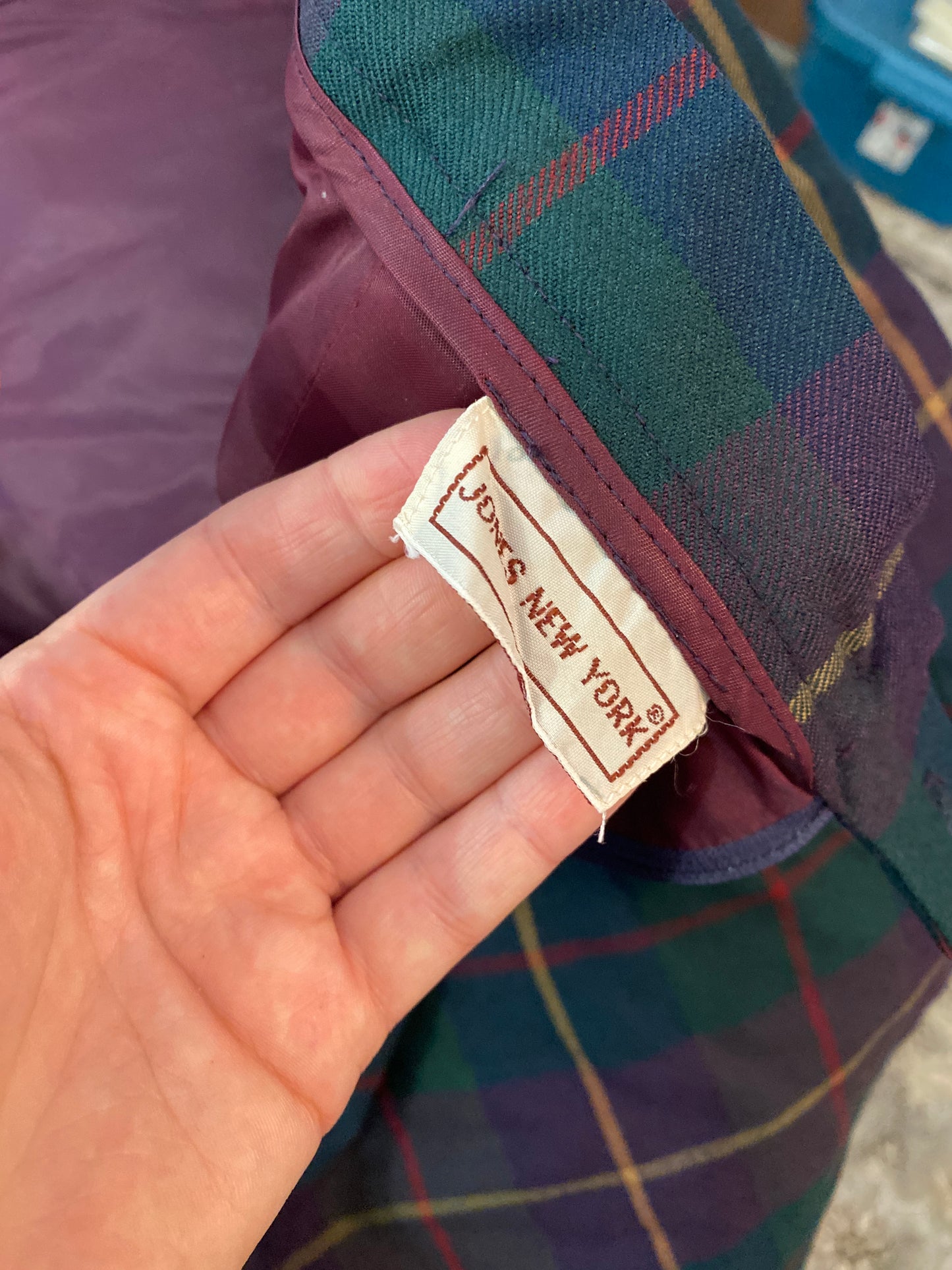 Vintage Jones New York 100% Pure Wool Plaid High Waist Skirt Sz 14 Pockets