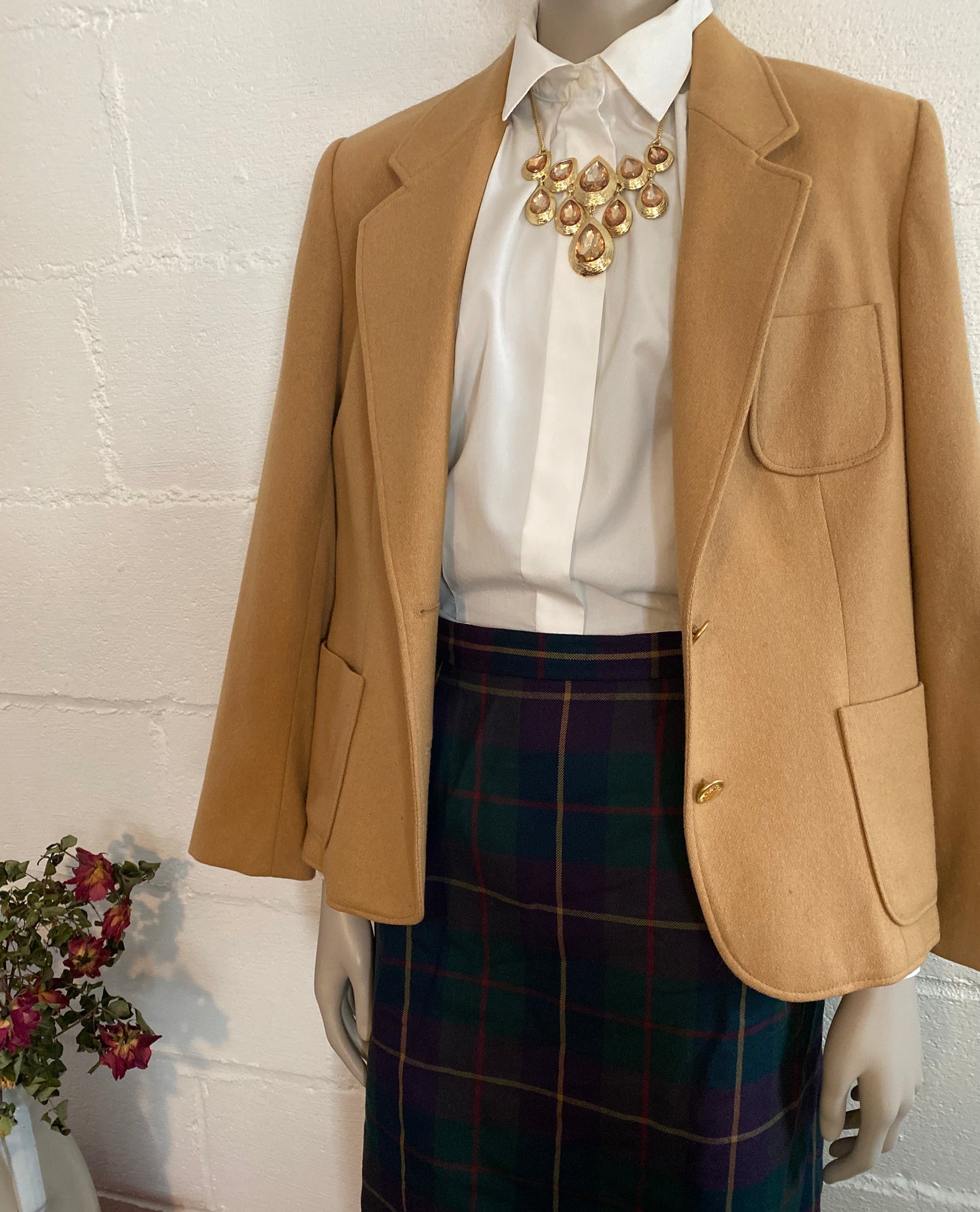 Vintage Jones New York 100% Pure Wool Plaid High Waist Skirt Sz 14 Pockets