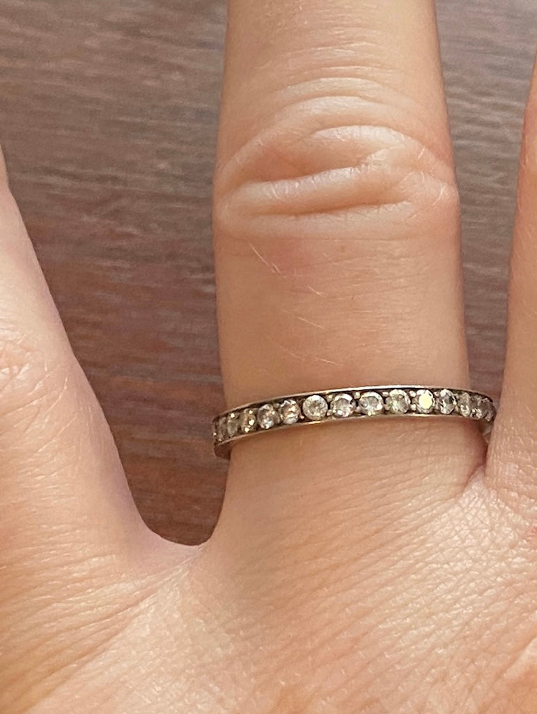 Sterling Silver 925 Round CZ Eternity Band Ring Sz 8 - Signed DQ