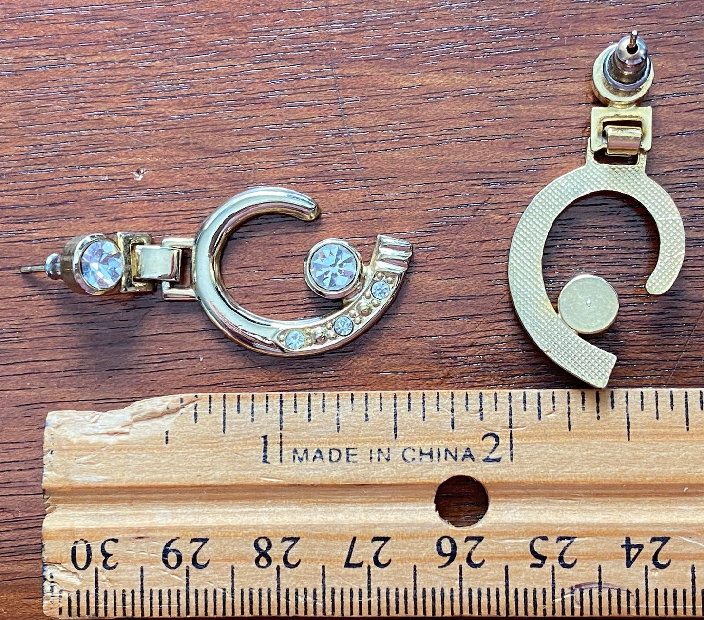Vintage 80's Gold Tone Rhinestone Drop Dangly Pierced Earrings