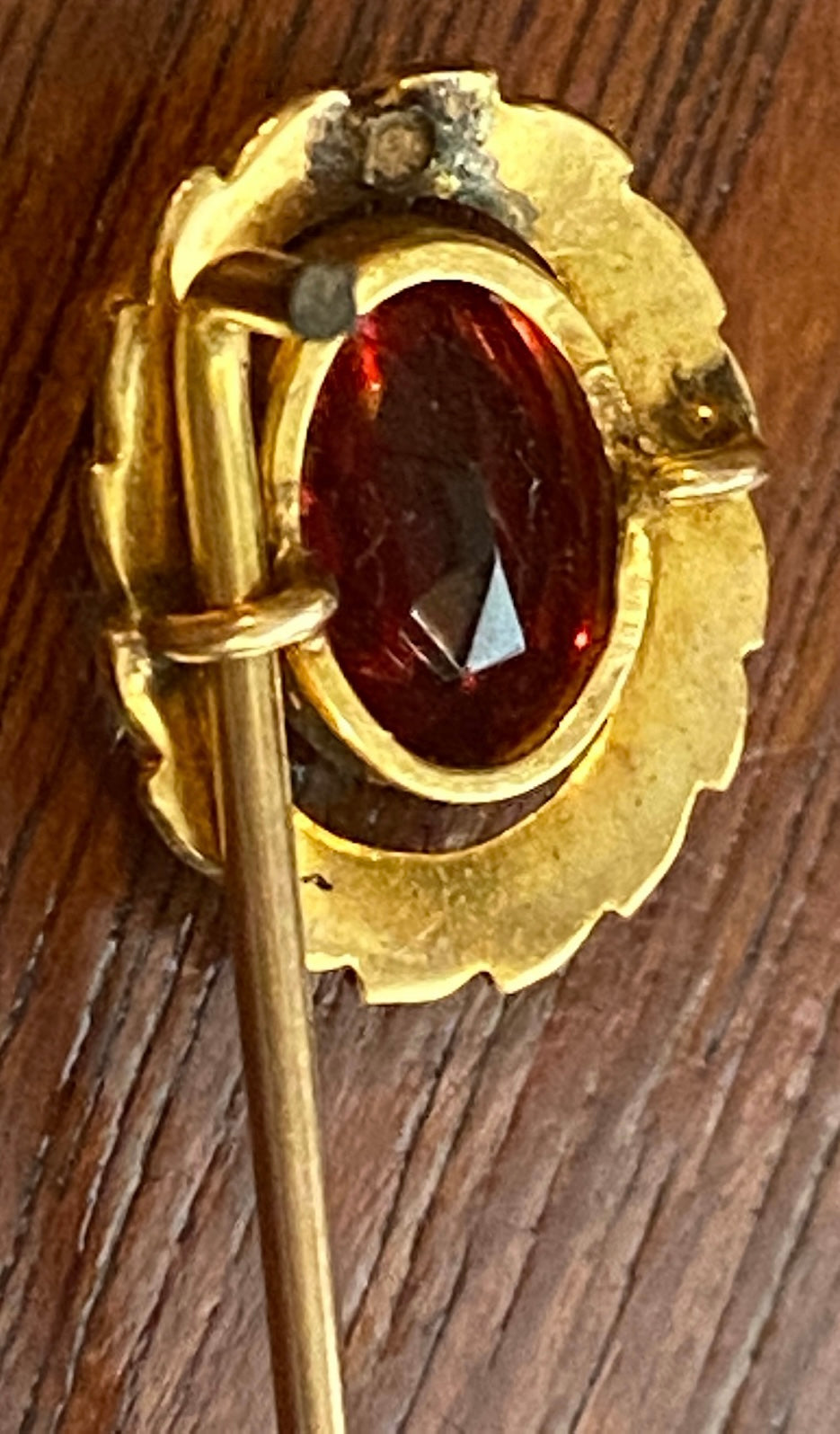 Vintage 10k Yellow Gold Hat Pin Oval Red Purple Faceted Stone Damaged