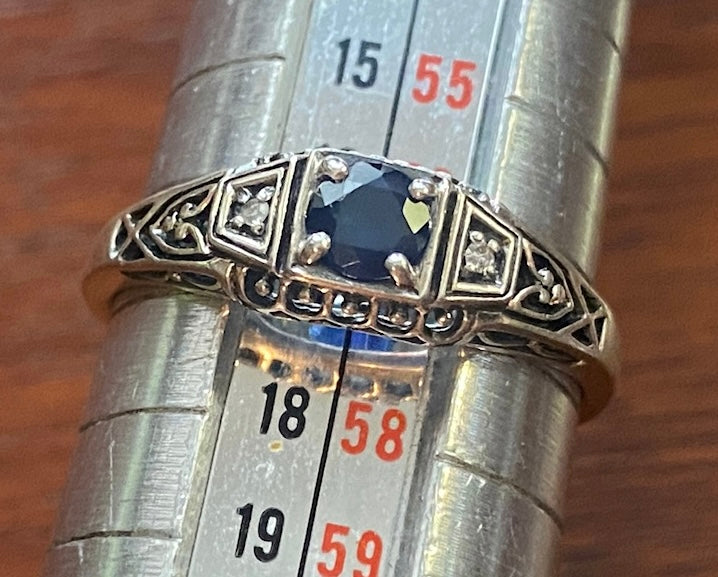 Sterling Silver 925 Round Sapphire Diamond Accent Ring Sz 7.75 Signed