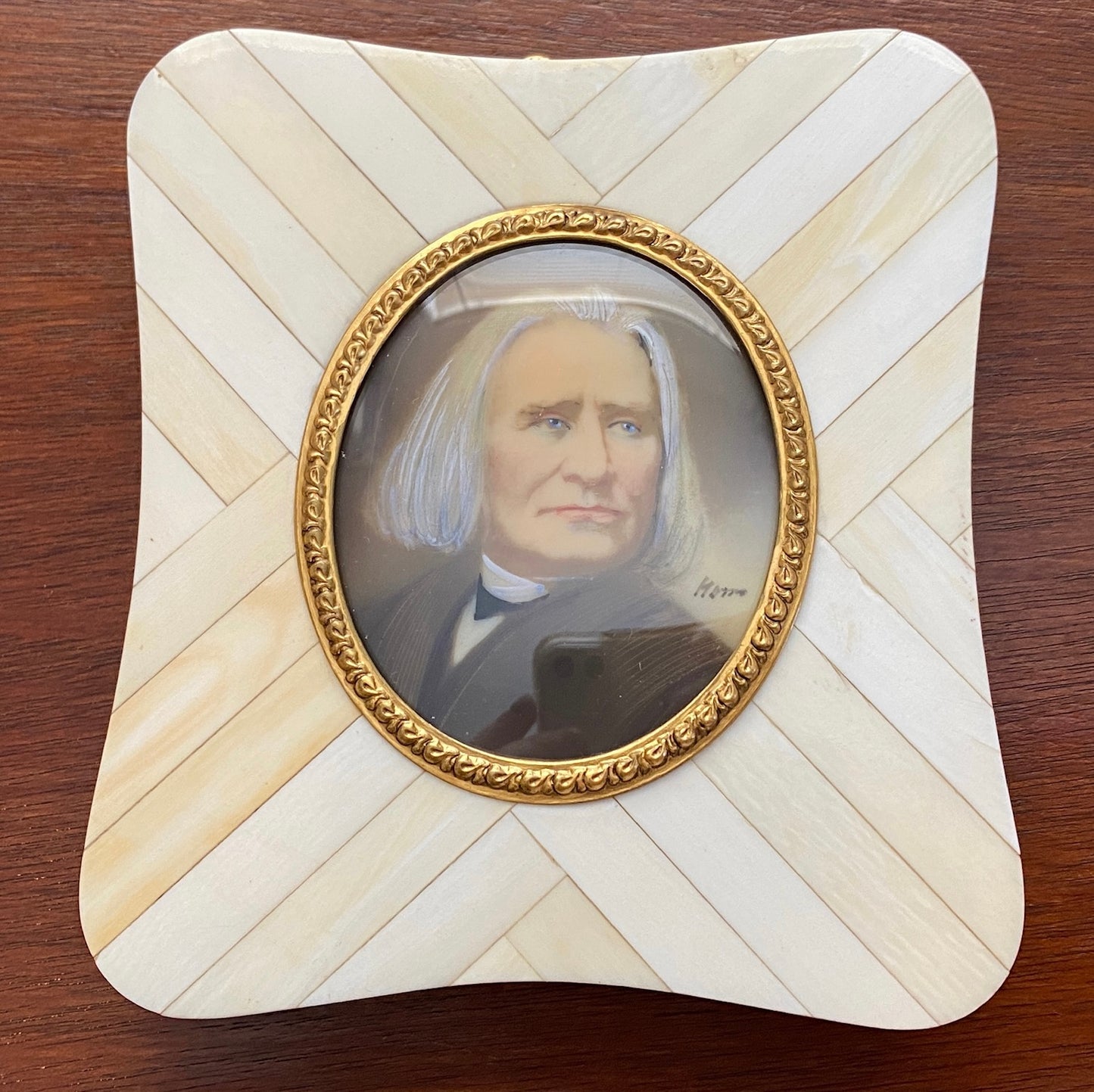 Antique Miniature Franz Liszt Portrait Faux Ivory Bone Frame