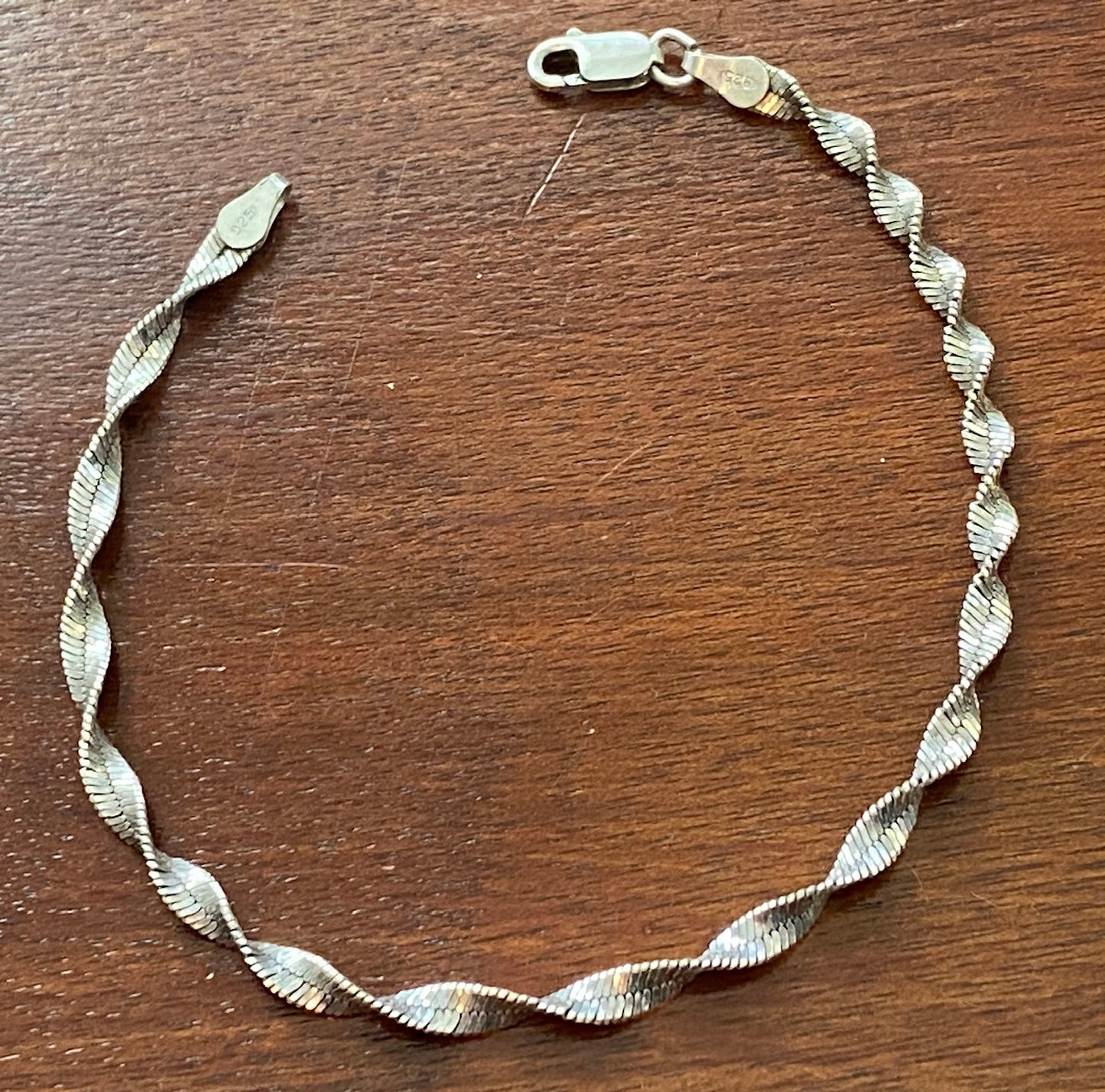 Sterling Silver 925 Twist Chain Bracelet 7.225" Long