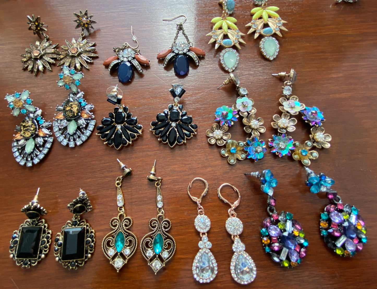 Lot of Statement Earrings Pierced Rhinestone Drop Dangly Chandelier Pageant