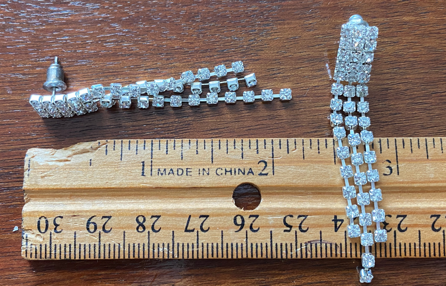 Vintage Style Silver Tone Tassel Drop Dangle Rhinestone Earrings Disco