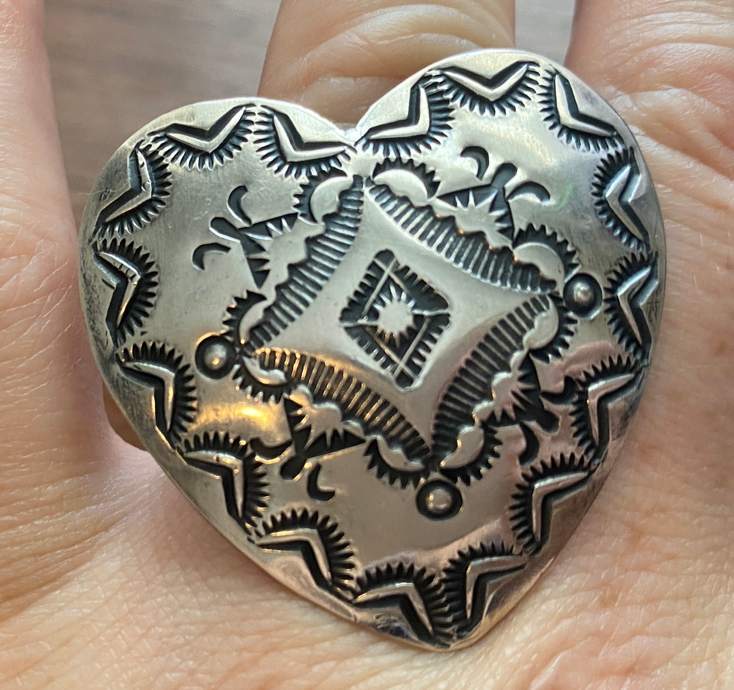 RARE Vintage Navajo Sterling Silver Rocki VJP HEART Pendant Ring Sz 8
