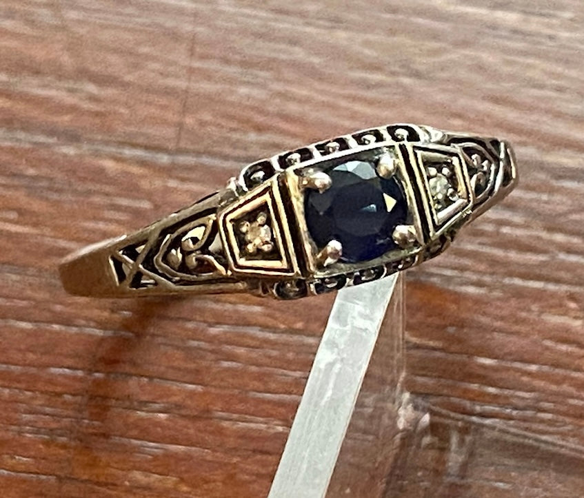 Sterling Silver 925 Round Sapphire Diamond Accent Ring Sz 7.75 Signed